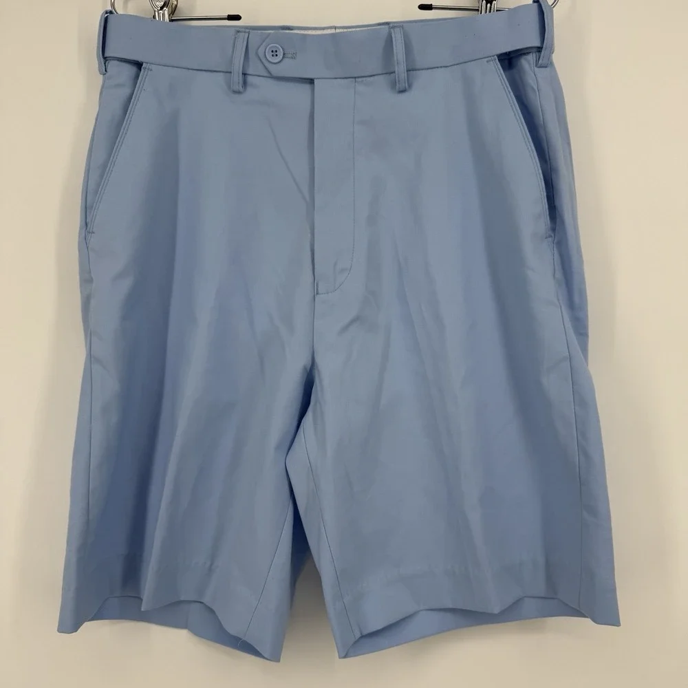 BOCACCIO Golf Chino Shorts Expandable Waist Flat Front Size 32 Powder Blue EUC